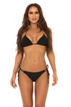 black string bikini with customised gold accessories